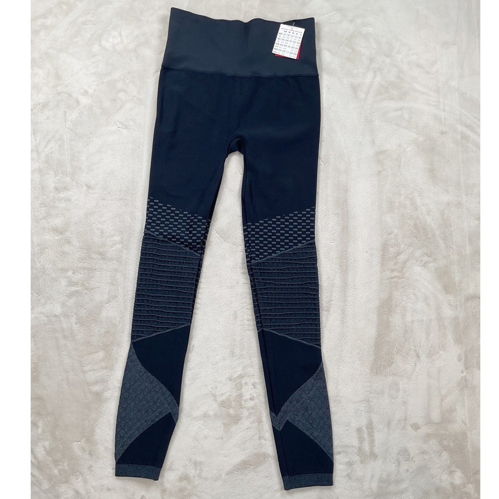 Spanx Seamless Moto Legging Indigo Sky Blue High Waist Ribbed Women's Small